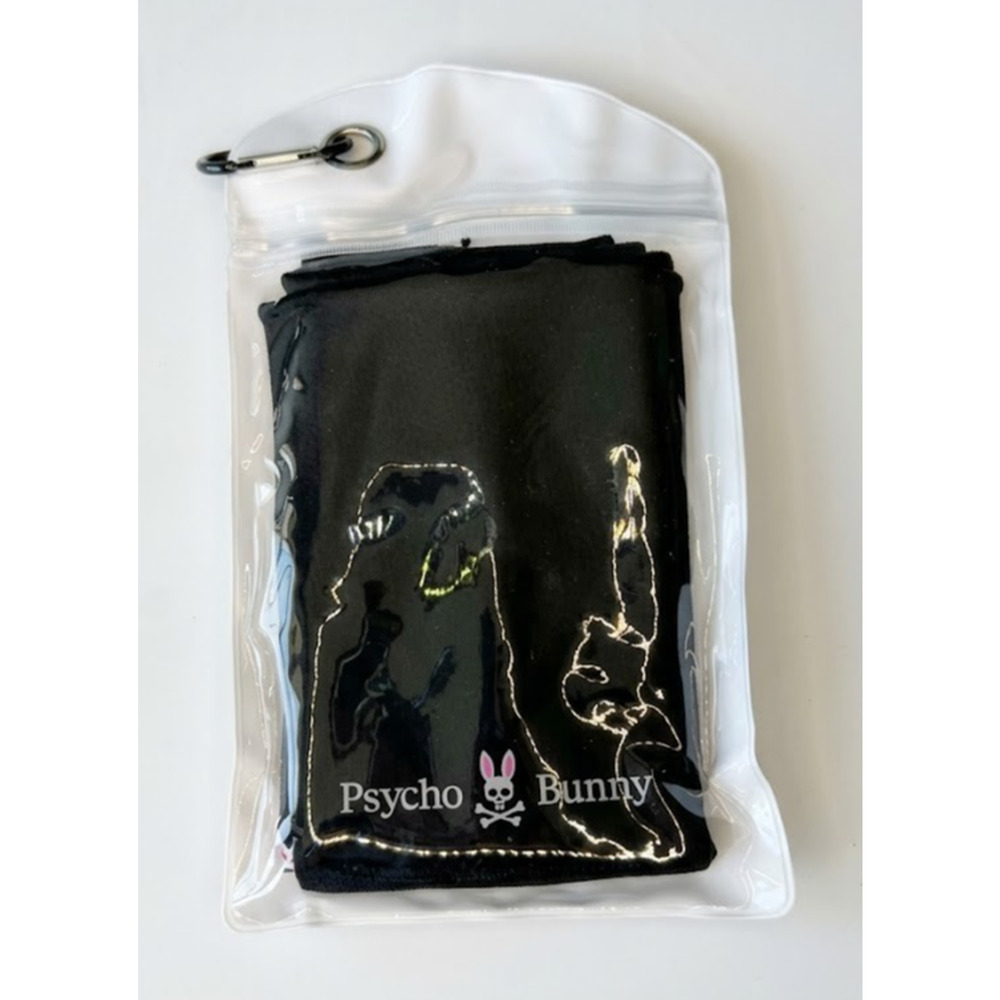 Psycho Bunny Sport Cooling Towel with Carabiner Clip Carrying Pouch –Black/White